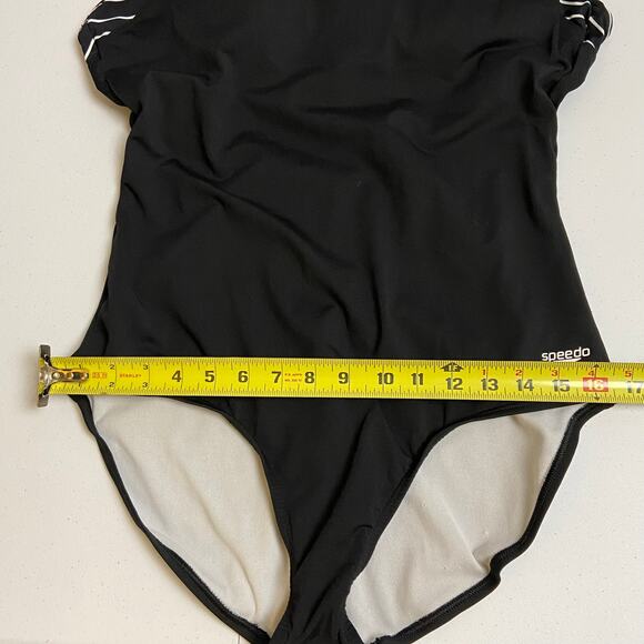 Speedo Women's Endurance+ Black Stripe High Neck One Piece Swimsuit Size 14 - Picture 7 of 10